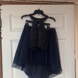 Elegant Navy Blue Lace Prom Dress